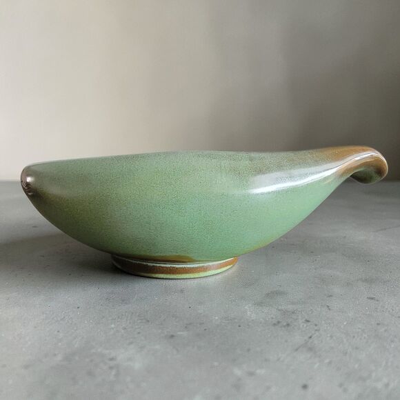 Vintage Frankoma Bowl #214 Art Pottery Distressed Green Brown Mid Century Modern - Picture 2 of 4
